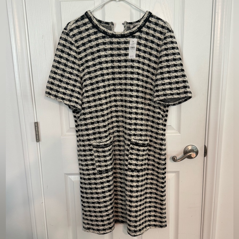 NWT Loft Shift Dress: Black and Ivory Checkered Size XL